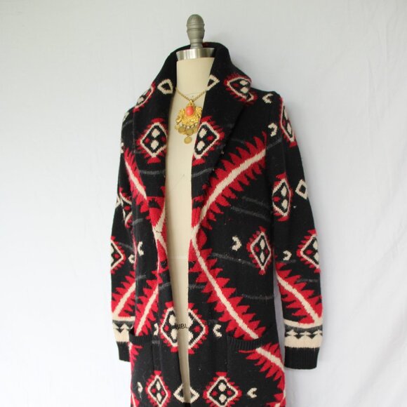 RALPH LAUREN wool tribal Aztec Duster long cardigan sweater coat Southwestern XL - Picture 7 of 11